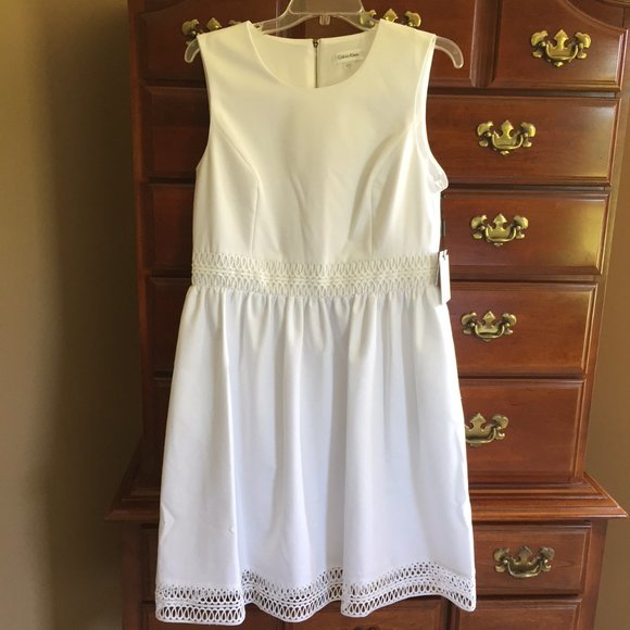 Calvin Klein Size 12 White Fit & Flare Dress - Picture 4 of 9
